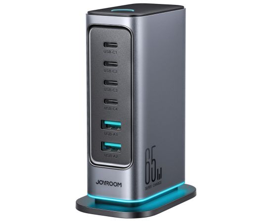 Joyroom   Joyroom JR-TCM02 multi-port GaN charger 65W EU 4x USB-C 2x USB-A - dark gray Дата USB-кабели