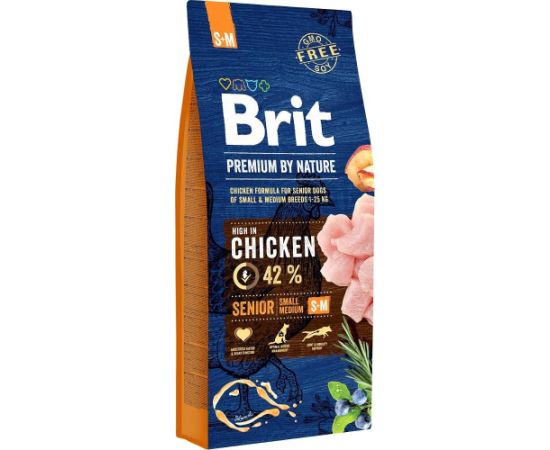 BRIT Premium by Nature Senior Small&Medium Chicken - dry dog food - 15 kg Suņu barība
