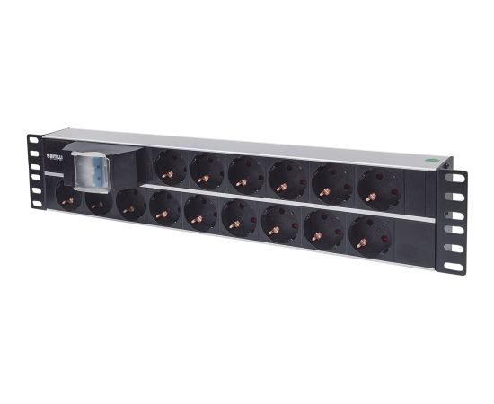 Intellinet 19" 2U Rackmount 15-Output Power Distribution Unit (PDU), EU CEE 7/3 Outlets, With Double Air Switch, Built-in 3 m (10 ft.) Power Cord with EU CEE 7/4 Plug Strāvas pagarinātāji