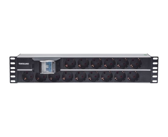 Intellinet 19" 2U Rackmount 15-Output Power Distribution Unit (PDU), EU CEE 7/3 Outlets, With Double Air Switch, Built-in 3 m (10 ft.) Power Cord with EU CEE 7/4 Plug Strāvas pagarinātāji