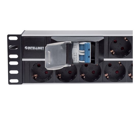 Intellinet 19" 2U Rackmount 15-Output Power Distribution Unit (PDU), EU CEE 7/3 Outlets, With Double Air Switch, Built-in 3 m (10 ft.) Power Cord with EU CEE 7/4 Plug Strāvas pagarinātāji