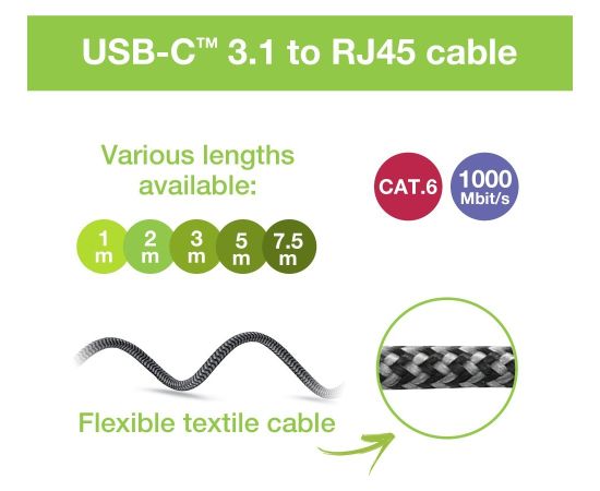 Techly ICOC U3C-RJ45-010 networking cable Silver, Black 1 m Cat6 F/UTP (FTP) Дата USB-кабели