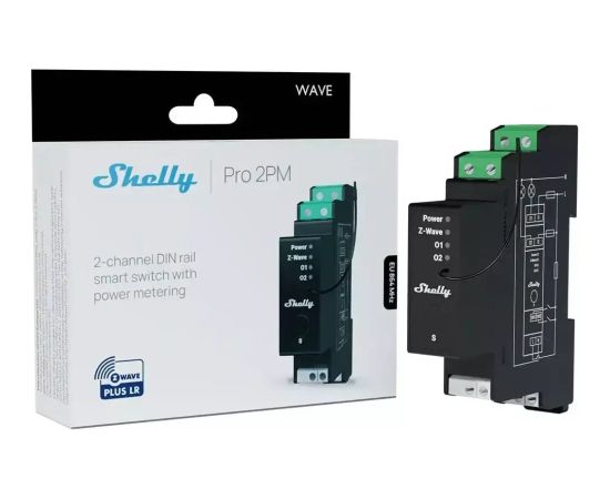Sterownik dwukanałowy na szynę DIN Z-Wave Shelly Wave Pro 2PM LR Gudrā māja