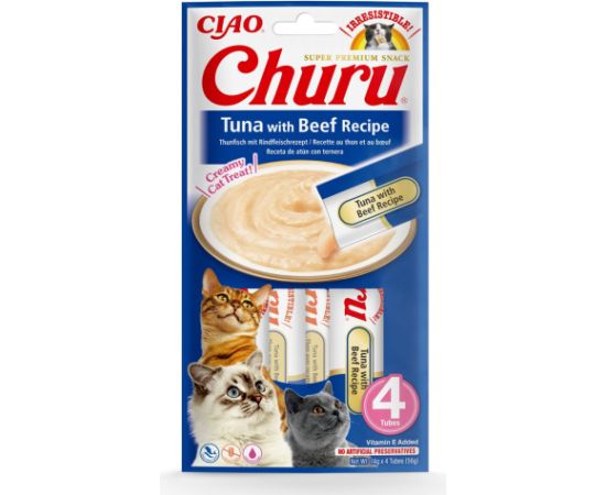 INABA Churu Tuna with Beef Recipe - cat treats - 4x14 g Kaķu sausā barība