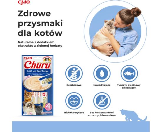 INABA Churu Tuna with Beef Recipe - cat treats - 4x14 g Kaķu sausā barība