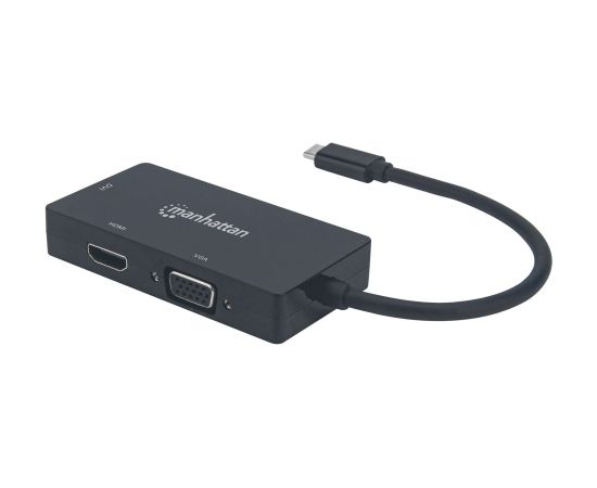 Manhattan USB-C Dock/Hub, Ports (x3): DVI-I, HDMI and VGA Ports, Note: Only One Port can be used at a time, External Power Supply Not Needed, Universal for all devices, Cable 10cm, Black, Three Year Warranty Adapteri
