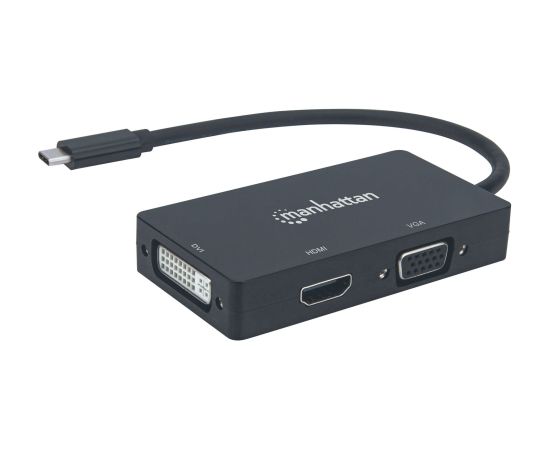 Manhattan USB-C Dock/Hub, Ports (x3): DVI-I, HDMI and VGA Ports, Note: Only One Port can be used at a time, External Power Supply Not Needed, Universal for all devices, Cable 10cm, Black, Three Year Warranty Adapteri