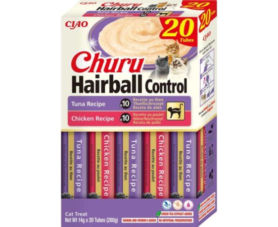 INABA Churu Hairball control Tuna and chicken recipe - cat treats - 20x14g Kaķu sausā barība