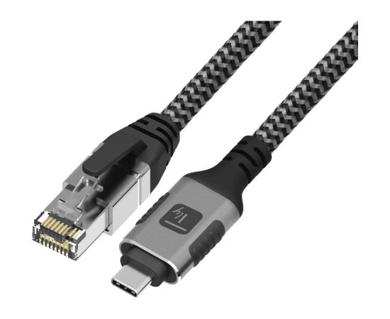 Techly ICOC U3C-RJ45-030 networking cable Silver, Black 3 m Cat6 F/UTP (FTP) Data USB kabeļi