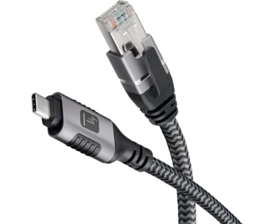Techly ICOC U3C-RJ45-030 networking cable Silver, Black 3 m Cat6 F/UTP (FTP) Data USB kabeļi