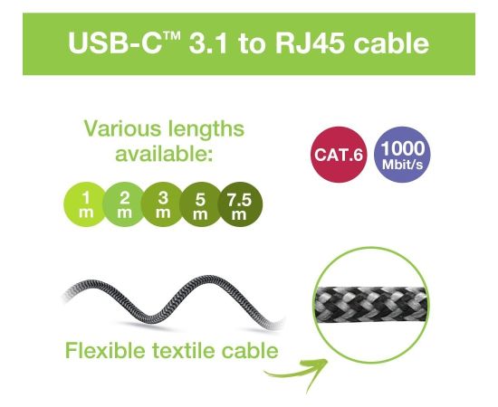 Techly ICOC U3C-RJ45-030 networking cable Silver, Black 3 m Cat6 F/UTP (FTP) Data USB kabeļi