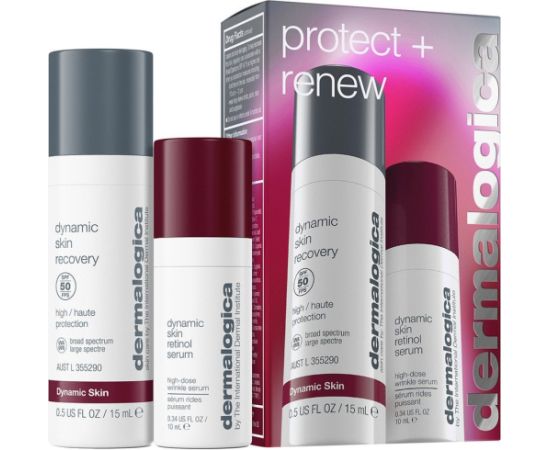 Dermalogica Protect + Renew Set : Dynamic Skin, Retinol, Anti-Wrinkle, Serum, For Face, 10 ml + Dynamic Skin, Retinol, Anti-Wrinkle, Serum, For Face, SPF 50, 15 ml Unisex Dāvanu komplekti