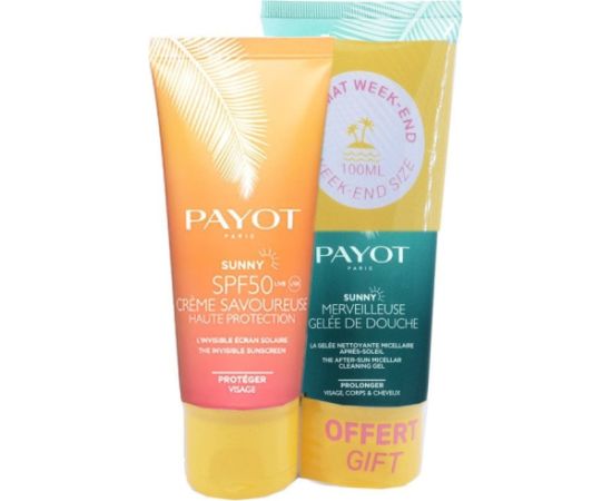 Duo Set Payot: Sunny, Cleansing, Shower Gel, For Body, Face & Hair, All Skin Types, 200 ml + Sunny, Sun Protection, Before Sun Exposure, Cream, For Face, SPF 50, 50 ml Unisex Dāvanu komplekti