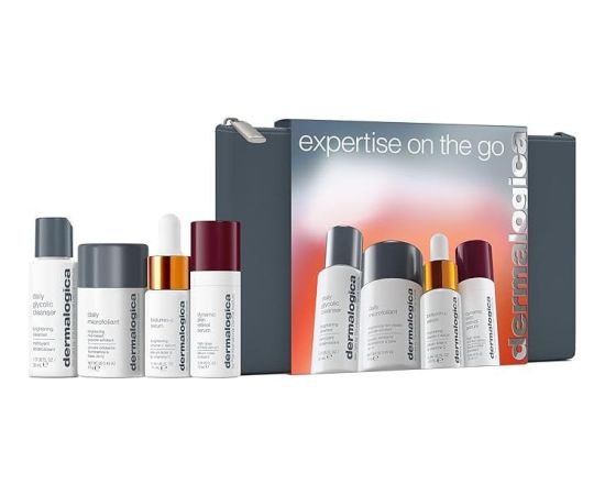 Expertise On The Go Set Dermalogica: Daily Glycolic, Cleansing, Cleansing Gel, For Face, 30 ml + Daily Microfoliant, Exfoliating, Exfoliating Powder, 13 g + Biolumin-C, Vitamin C, Brightening, Serum, For Face, 10 ml + Dynamic Skin, Retinol, Anti-Wrin Dāvanu komplekti