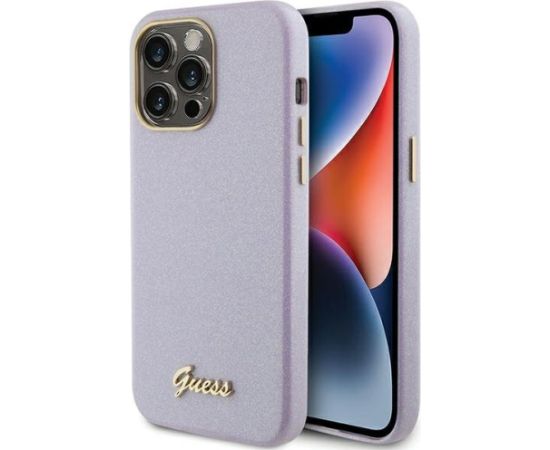 Guess Glitter Glossy Script Back Case Aizsargapvalks Priekš Apple iPhone 15 Pro Max Neoriģinālie Maciņi