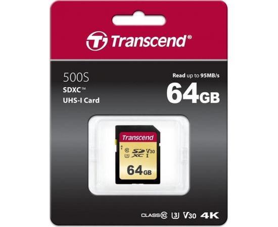 Memory card Transcend SDXC SDC500S 64GB CL10 UHS-I U3 Up to 95MB/S