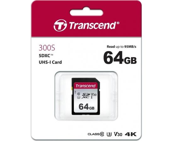 Memory card Transcend SDXC SDC300S 64GB CL10 UHS-I U3 Up to 95MB/S