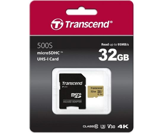 Memory card Transcend microSDHC USD500S 32GB CL10 UHS-I U3 Up to 95MB/S +adapter