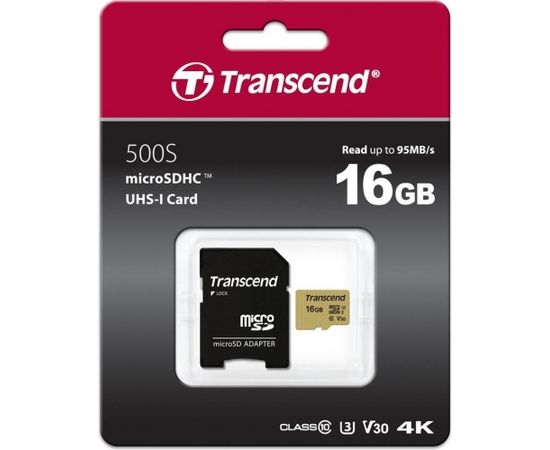 Memory card Transcend microSDHC USD500S 16GB CL10 UHS-I U3 Up to 95MB/S +adapter