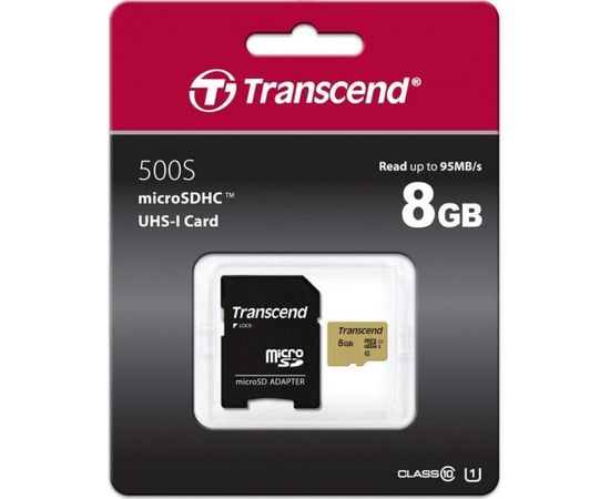 Memory card Transcend microSDHC USD500S 8GB CL10 UHS-I U1 Up to 95MB/S + adapter