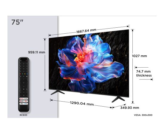 TCL 75P69K TV 190.5 cm (75") 4K Ultra HD Smart TV Wi-Fi Black Телевизоры