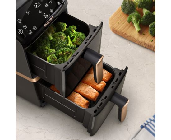Philips 4000 series Dual Stack Airfryer Vertical Basket 10L Double Stand-alone 2750 W Hot air fryer Black Воздушные котлы (AirFryer)