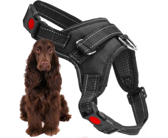 Regulējamas suņa siksnas Springos PA0305, izmērs L, 36-55 kg, bezspiediena iejūgs, melns Citas preces