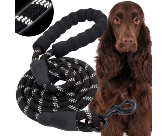 Siksna suņiem Springos PA0332, treniņsiksna suņiem līdz 50 kg, 5 m, melni-balti Citas preces