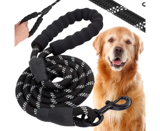 Siksna suņiem Springos PA0332, treniņsiksna suņiem līdz 50 kg, 5 m, melni-balti Citas preces