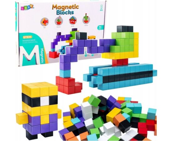 Leantoys Klocki Magnetyczne Konstrukcyjne Kostki Bloczki 3D Kolorowe 96 el. Конструкторы