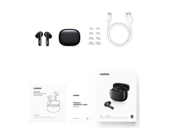 Wireless headphones Ugreen WS106 HiTune T3 Active Noise-Cancelling Earbuds black Austiņas