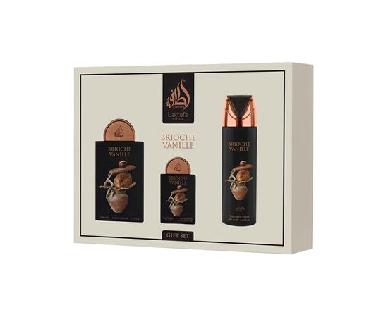 Lattafa Brioche Vanille Dárková sada EDP 100 ml, EDP 20 ml a deospray 200 ml 100ml Dāvanu komplekti
