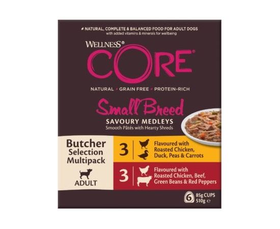 Royal Canin Core Small Breed Savoury Medleys Butcher Multipack, karma mokra, dla dorosłych psów małych ras, 3x 2 smaki, 6x85g/510g Suņu barība