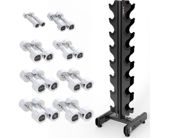 HMS hanteles CHD 16 x iekļautas dažādas slodzes (72kg) + STR36 statīvs Hanteles  un  komplekti 