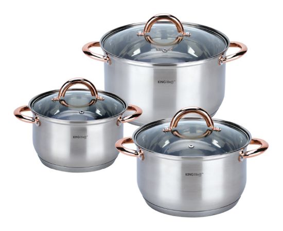 KINGHoff rozā zelta krāsas katlu komplekts, 6 daļas, Ø18, Ø20, Ø24, KH 1762 Katli