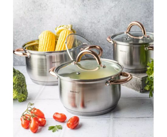KINGHoff rozā zelta krāsas katlu komplekts, 6 daļas, Ø18, Ø20, Ø24, KH 1762 Katli