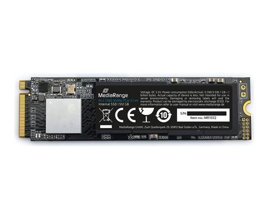 MediaRange MR1032 512 GB, SSD (black, PCie 3.1 x4 (20Gb/s), NVMe, M.2 2280, internal) HDD Iekšējie cietie diski