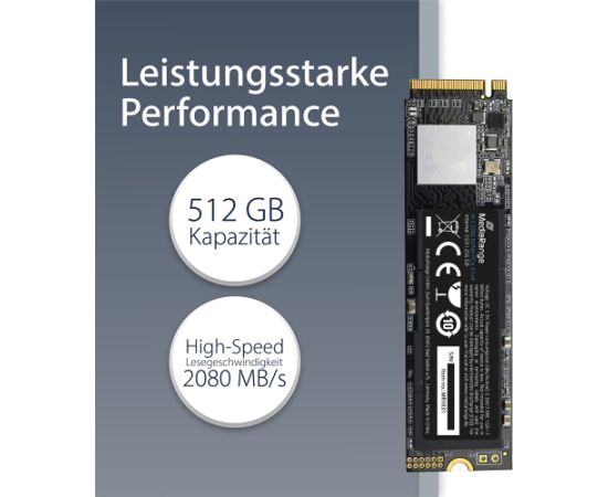 MediaRange MR1032 512 GB, SSD (black, PCie 3.1 x4 (20Gb/s), NVMe, M.2 2280, internal) HDD Iekšējie cietie diski
