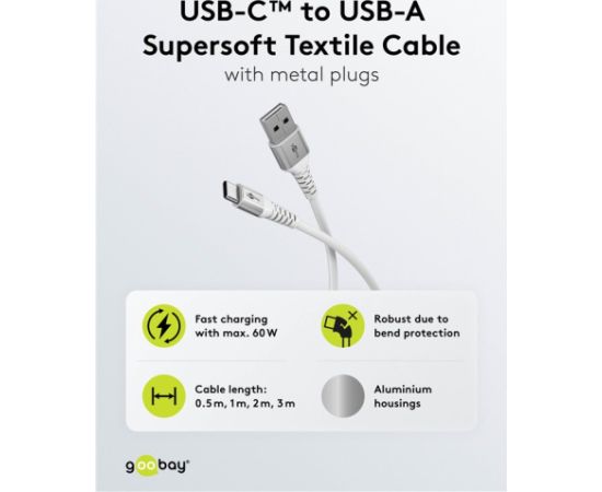 Goobay USB-C to USB-A Supersoft Textile Cable with Metal Plugs 74530 Data USB kabeļi