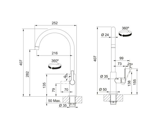 Franke Maris Fikšets Ūdens Izvads Matēts Melns Virtuves Izlietnes Jaucējkrāns Virtuves jaucējkrāni