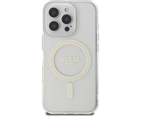 Guess IML Glitter Ring MagSafe Case Aizsargapvalks priekš iPhone 16 Pro / caurspīdīgs Neoriģinālie Maciņi