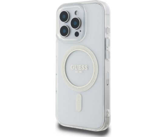 Guess IML Glitter Ring MagSafe Case Aizsargapvalks priekš iPhone 16 Pro / caurspīdīgs Neoriģinālie Maciņi