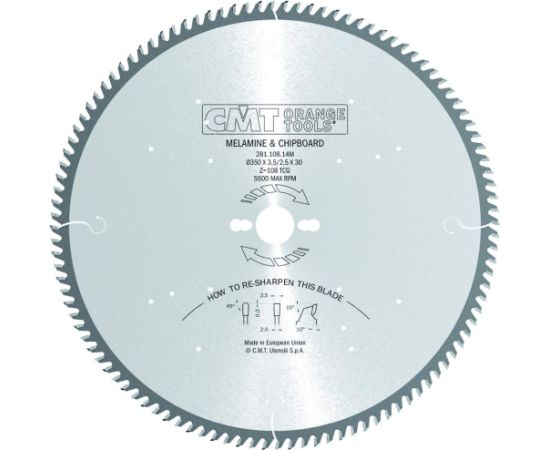 Griešanas disks kokam CMT 281; 350x3,5x30; Z108; 10° Zāģripas