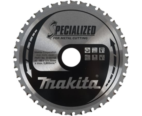 Griešanas disks metālam Makita; 185x1,9x30,0 mm; Z36; 0° Zāģripas