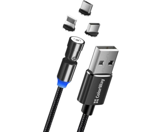 ColorWay Cable 3in1 (Lightning+MicroUSB+Type-C) Magnetic Rotation 540° 2.4А, 1m CW-CBUU037-BK Telefonu lādētāji 220v