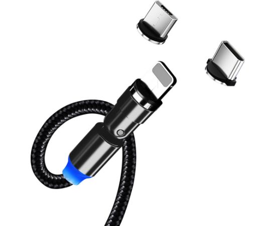 ColorWay Cable 3in1 (Lightning+MicroUSB+Type-C) Magnetic Rotation 540° 2.4А, 1m CW-CBUU037-BK Telefonu lādētāji 220v