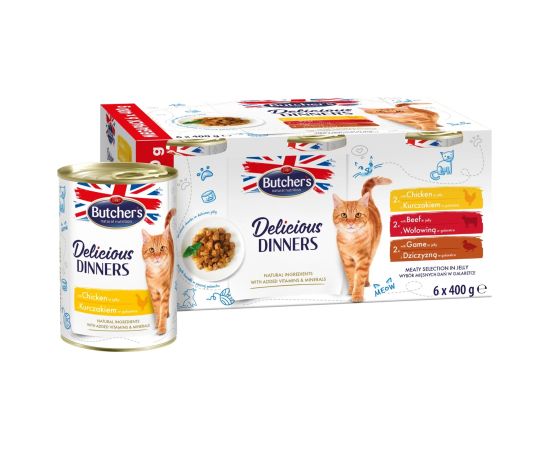 BUTCHER'S Delicious Dinners Meaty selection in jelly - wet cat food - 6 x 400g Kaķu konservi