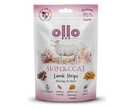 OLLO Air-Dried Skin & Coat Lamb strips - dog treat - 80g Suņu barība