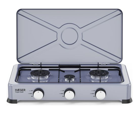 Haeger GC-03E.025A Triple Cook Trīsriņķu gāzes plītiņa Mini cepeškrāsnis un virsmas