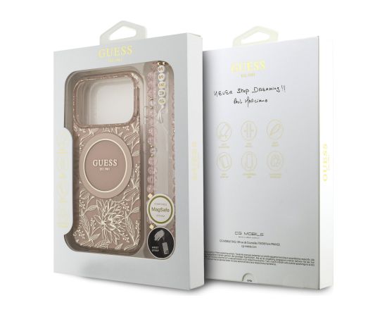 Guess IML Flowers Allover Strap MagSafe Case Защитный чехол для iPhone 17 Pro / розовый Чехлы - альтернативные